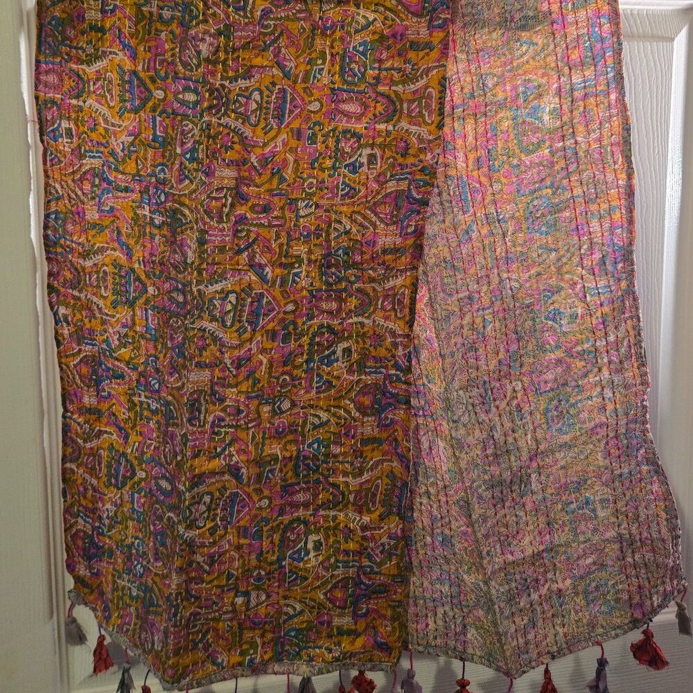 NEW Authentic Vintage Silk Kantha Scarf Handmade Bohemian Wrap Scarf Reversible